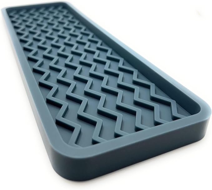 Silicone Sink Organizer Tray, Rectangular, Modern Style, Heat Safe, Dishwasher Safe, for Bathroom and Kitchen Organization (Smoky Blue, 12"x4", Chevron Pattern)