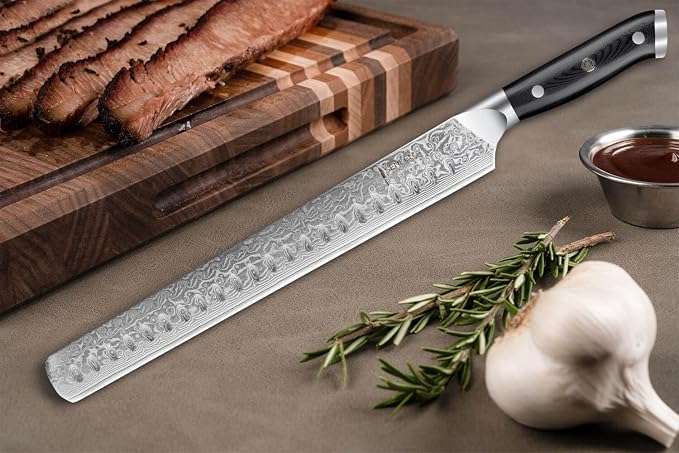 SENKEN 12" Damascus Steel Brisket Knife - Shogun Collection - 67-Layer Japanese VG10 Steel w/Full-Body G10 Military Grade Handle - Ultra Sharp Carving Knife for Brisket, Meat, Roasts, and Large Fruit
