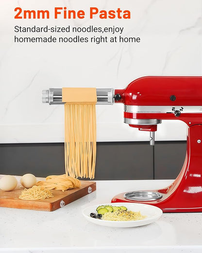 Pasta Maker Attachment for KitchenAid Mixers, Pasta Attachments 3 in 1 Set Included Dough Roller, Spaghetti and Fettuccine Cutters, Noodle Maker Accessory