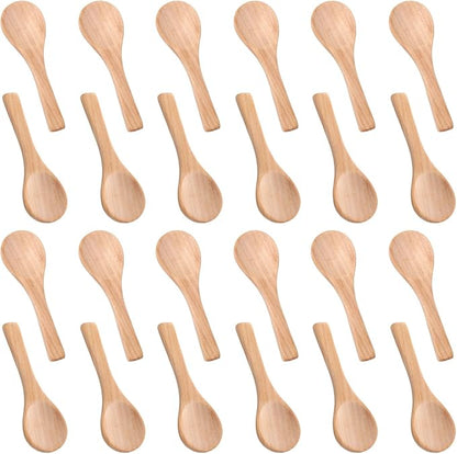 Boao 24 Pcs Small Wooden Spoons, 3.5'' L, Mini Wood Natural Tiny Spoons Wooden Little Teaspoons for Jars Sugar Creamer Honey Spices Salt Kitchen Supplies (Light Brown)、