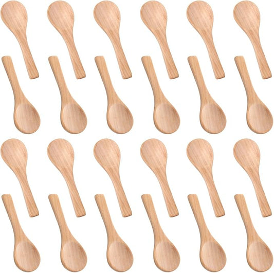 Boao 24 Pcs Small Wooden Spoons, 3.5'' L, Mini Wood Natural Tiny Spoons Wooden Little Teaspoons for Jars Sugar Creamer Honey Spices Salt Kitchen Supplies (Light Brown)、
