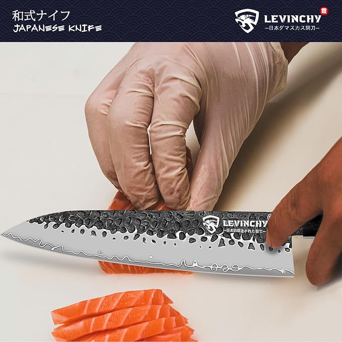 8 inch Japanese Gyuto Chef Knife, 440C Japanese Damascus Steel, Ultra-durable Steel with Superior Blade Retention, Professional Hand Forged Cooking Knife, Professional Chefs and Home Cooks