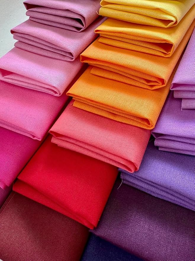 Solid Color Cotton Fabric Bundle – 50 Pre-Cut Squares (20×20 cm / 8×8 inch), 100% Cotton, 120 GSM, Made in Türkiye