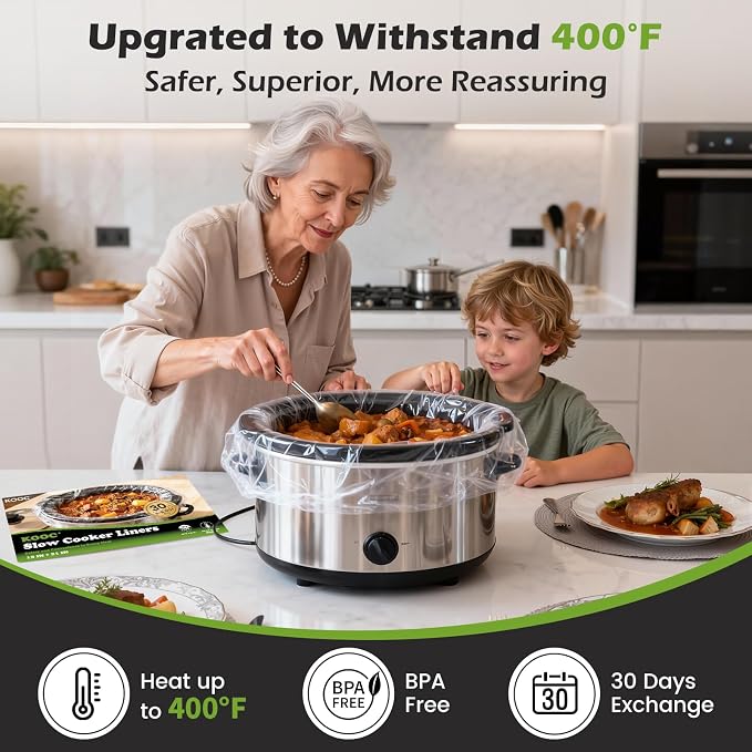 KOOC Slow Cooker Liners, 30 count 13" x 21" Large Size Cooking Bags Fits 3-8 Quart Pots, Disposable Cooking Trays Suitable for Oval & Round & Retangular Pot