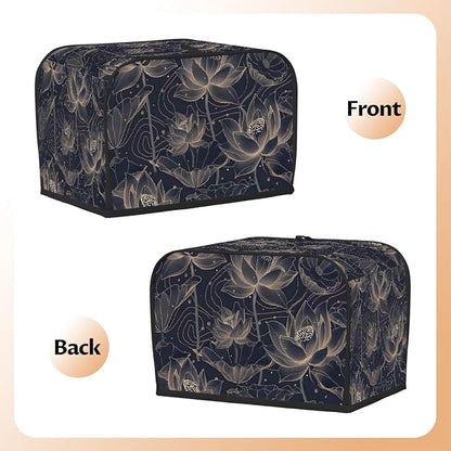 Flower Lotus Pattern Toaster Cover 2 Slice Wide Slot Washable Kitchen Appliance Covers Fingerprint Bread Machine Dust Cover Small Toaster Oven Accessories Covers Bread Maker Bag Women Gift