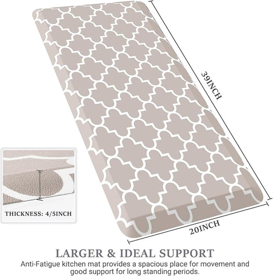 WISELIFE Anti Fatigue Floor Mat - 4/5 Inch Thick Kitchen Mat Non Slip Waterproof Heavy Duty Ergonomic Comfort Mat Durable for Home, Office, Sink, Laundry,(20" x 39", Khaki)