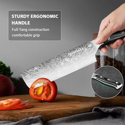 MOSFiATA Nakiri Kitchen Knife, 7”&5.5" Chef Knife Set, Ultra Sharp German Stainless Steel Cleaver Cooking Knife with Ergonomic Handle Gift Box