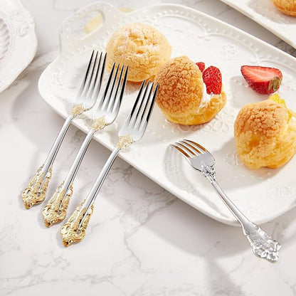 KEAWELL Luxury 5.9" Appetizer Forks, 18/10 Stainless Steel, Set of 4, Gorgeous Cocktail Forks/Dessert Forks (Gold Accent)