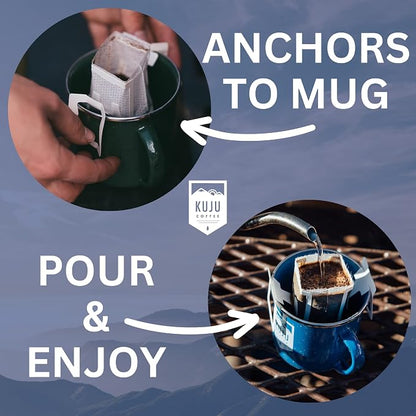 Kuju Coffee Premium Pour Over Individual Coffee Packets - Backpacking, Travel, Camping Organic Coffee Singles - Fair Trade & Eco-Friendly - Ethiopia - Yirgacheffe, 6-pack