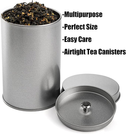 Yesland 6 Pack Tea Tin Canister with Airtight Double Lids, 12 Fluid Oz Tin Can Box and Small Round Kitchen Canisters for Loose Tea, Coffee, Candy, Herbs and Spices(Silver)
