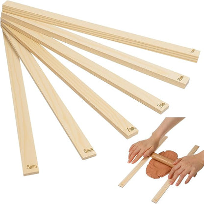 Classicseali 6PCS Rolling Pin Thickness Guides, Wooden Dough Thickness Guides, Tools Clay Tool, Rolling Pin Guide for Precise Polymer Clay Thickness Measurement, 3 Sizes