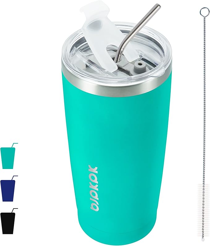 BJPKPK Tumbler With Lid And Straw 20 oz Insulated Tumblers Thermal Cup For Hot And Cold Drinks,Turquoise