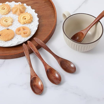 Small Wooden Spoons for Eating, 5.7 Inch Wood Spoons for Honey, Hardwood Honey Teaspoon for Coffee, Soup, Sugar, Jam Condiments (6PCS)