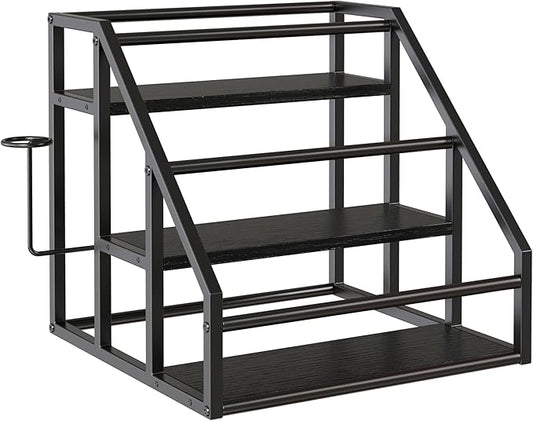 Coffee Syrup Rack Organizer, 3 Tier Countertop Storage Shelves, Kitchen Storage, 12 Syrup Bottle Stand Holder for Wine, Liquor, Kitchen Coffee Station Organizer Rack, 13.8"x13.4"x13.0",Black
