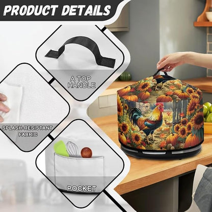 Sunflowers Rooster Slow Cooker Dust Cover Compatible with 6-8 qt Crock for Pot Pumpkins Small Kitchen Appliance Decor Dust Cover Autumn Patterns