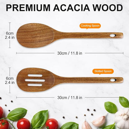 Acacia Wood Spoons for Cooking Spoon Set Large Wooden Cooking Spoons Long Slotted Spoon Kitchen Utensils Big Mixing Spoons Spootle Cucharas De Madera Para Cocinar Stirring Spoon Kitchen Tools Gift