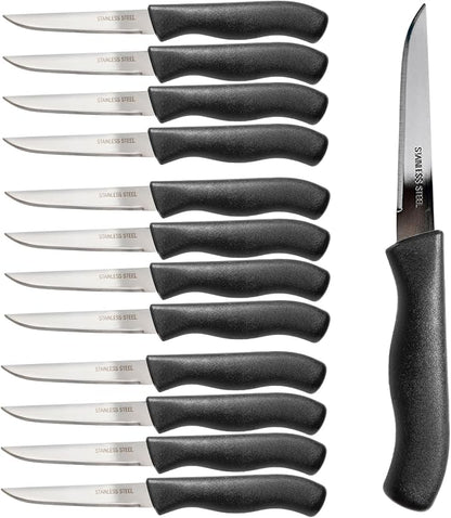 Paring and Garnishing Knife, 12-Piece Set, Knives with Straight Edge 3 Inch Blade, Stainless Steel, Spear Point, Fruit and Vegetable Cutting and Peeling, Black