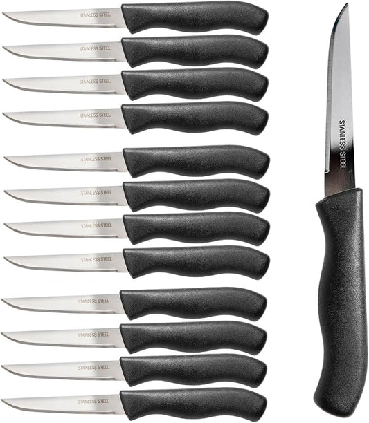 Paring and Garnishing Knife, 12-Piece Set, Knives with Straight Edge 3 Inch Blade, Stainless Steel, Spear Point, Fruit and Vegetable Cutting and Peeling, Black