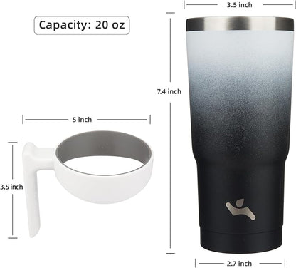 Konokyo 20 oz Tumbler with Handle and 2 Straw 2 Lid, Insulated Water Bottle Stainless Steel Vacuum Cup Reusable Travel Mug,Day Night