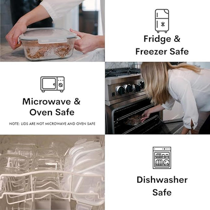 Razab 10 Cups/ 80 Oz 4 Pc (Set of 2) Glass Food Storage Containers with Airtight Locking Lids-For Storing & Serving Food. BPA Free & Leak Proof - Microwave, Dishwasher, Fridge, Freezer and Oven Safe