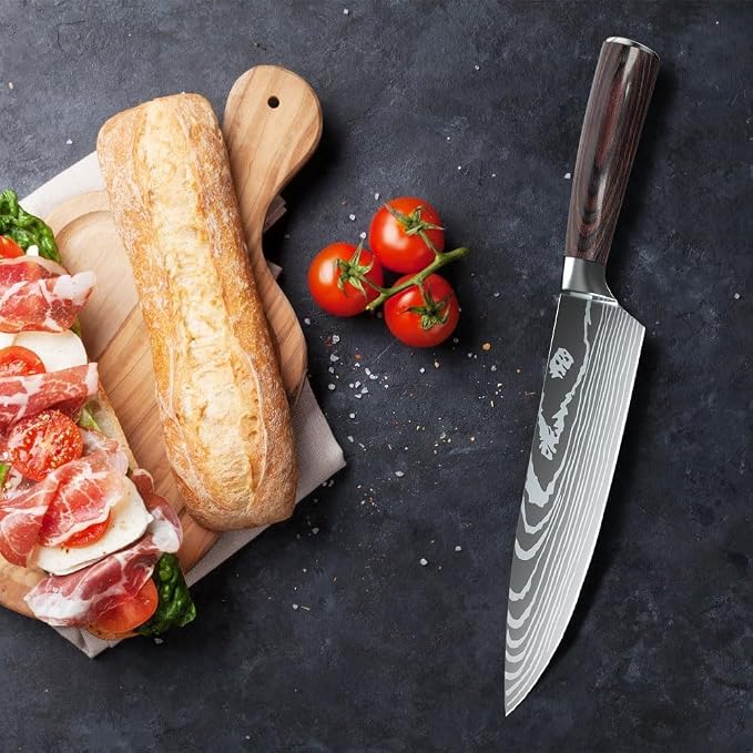 MDHAND 8 Inch Chef Knife, Professional High Carbon Stainless Steel Kitchen Knife with Ergonomic Pakkawood Handle, Ultra Sharp Cooking Knives, Dishwasher Safe, Chef Gifts