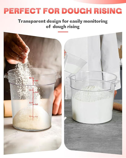 2QT NSF Food Storage Containers: 8 PCS [Food Grade][Hot&Cold Resistant] Commercial Clear Round Food Storage Containers with Scales Handles for Home Restaurant Kitchen Proof Dough(BPA FREE)