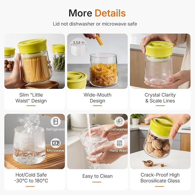 Airtight Glass Storage Jar with Rotary Lid, 17oz Borosilicate Decorative Glass Container Jar with Measurement Marks, Wide Mouth Mason Jar for Coffee Beans, Overnight Oats, Sugar, Snacks, Nuts