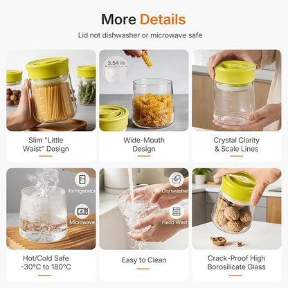Airtight Glass Storage Jar with Rotary Lid, 17oz Borosilicate Decorative Glass Container Jar with Measurement Marks, Wide Mouth Mason Jar for Coffee Beans, Overnight Oats, Sugar, Snacks, Nuts