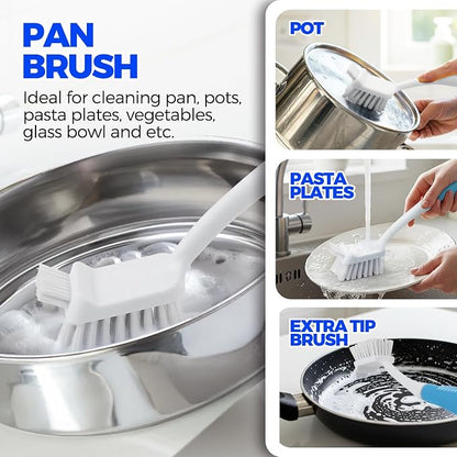 Holikme 6 Pack Dish Brush Set with Bottle Brush, Dish Scrub Brush, Pan Brush and 3 Straw Brushes, Deep Cleaning Handle Brush with Scraper Tip for Kitchen Sink Dishes Bottle Cup Pot and Pans (Azul)