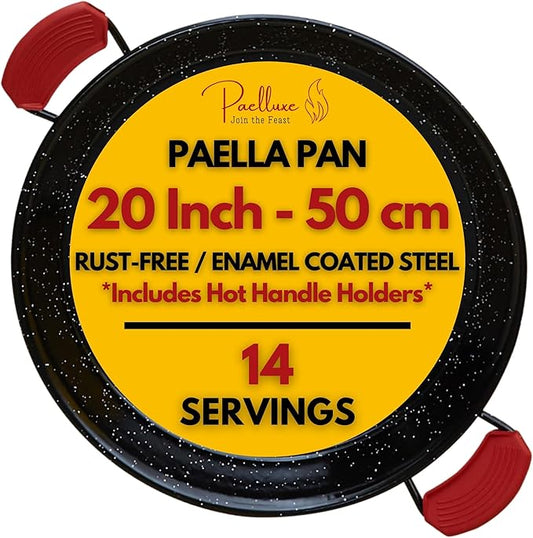 Paelluxe Paella Pan – Enamelled, No-Rust Steel Skillet – Easy-to-Clean Pan for Propane & Gas Burners – Indoor & Outdoor Cooking Cacerola Paellera Sarten – 20 Inch, for 14 Servings