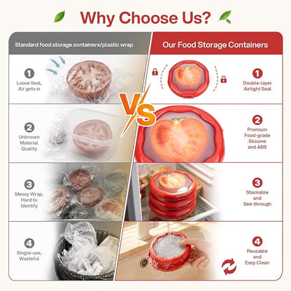 CLEANGOR Tomato Saver with Snap-On Lid, Silicone Food Saver, Tomato Storage Containers Reusable, Vegetable and Fruit Storage Containers, Reusable Kitchen Gadget, Dishwasher Safe (1, Red)