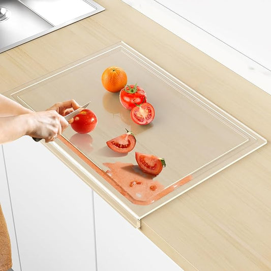 Acrylic Cutting Board with Juice Groove, Non Slip Clear Cutting Board with Counter Lip, 17.5x13.5 Inch Cutting Boards for Kitchen Countertop, Dough Mat, Kitchen Gadgets 2026, Gifts for Women