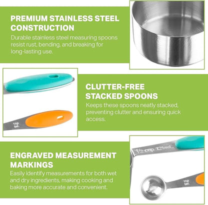Measuring Spoons Set, Stainless Steel Measuring Spoons for Cooking and Baking, Heavy Duty Kitchen Gadgets for Easy Storage, Perfect Kitchen Utensils Gadgets (Set of 10)