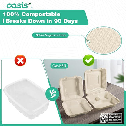 𝟵𝘅𝟲", 𝟲𝟴-𝗣𝗮𝗰𝗸 Clamshell Take Out Food Containers, Compostable Heavy-Duty Disposable Paper Lunch Boxes，Eco-Friendly Biodegradable To Go Containers For Food(Natural)