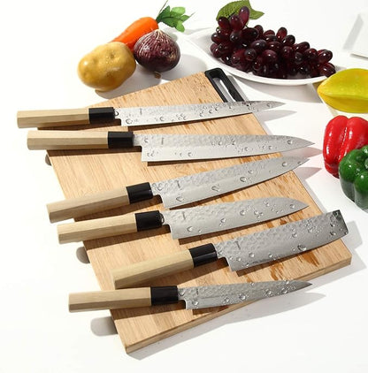 Japanese Multi Purpose Chef Knife Hammered Damascus VG-10 46 Layer Octagonal Magnolia Wood Handle, Santoku 7-inch (180mm)