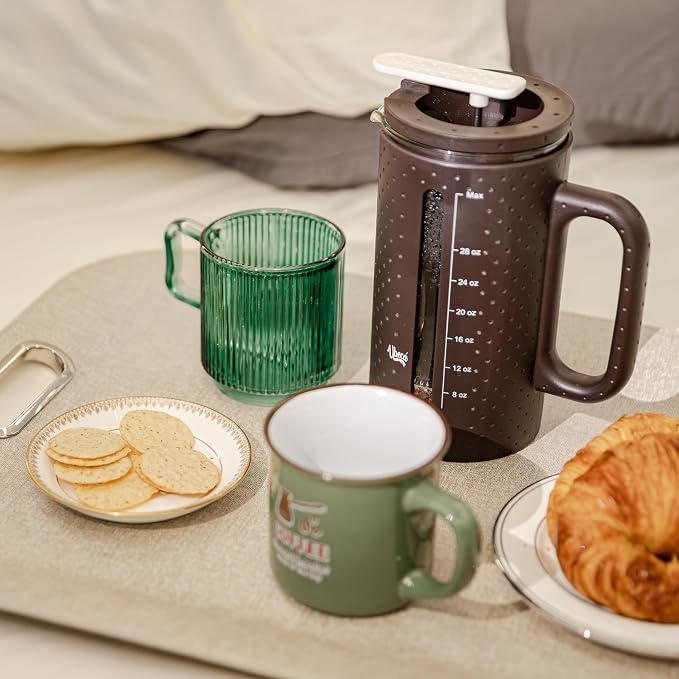 34oz Large French Press Coffee Maker Brown | BPA - FREE | Heat Resistant | Premium Coffee Press | Tea & Hot Drinks | Coffee Brewer | Dishwasher Safe | Gift ready Set | Includes Replacement filters