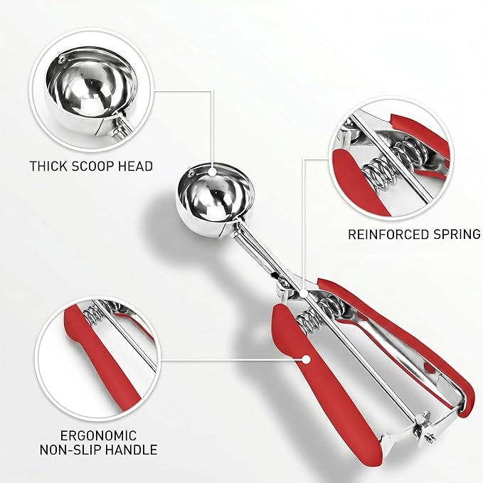 Ice Cream Scoop, 18/8 Stainless Steel Cookie Scoop, Cookie Scoops for Baking, 2Tbsp/ 30ml/ 1oz Cookie Dough Scoop, Ice Cream Scooper with Trigger Release, Cookie Scooper for Baking(Red)…
