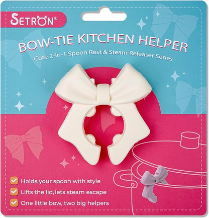 Bow Spoon Holder Cute Spoon Rest for Stove Top, Steam Releaser & Lid Lifter – Heat Resistant Silicone Cooking Gadget, Cute Kitchen Accessories, Gift for Home Cooks
