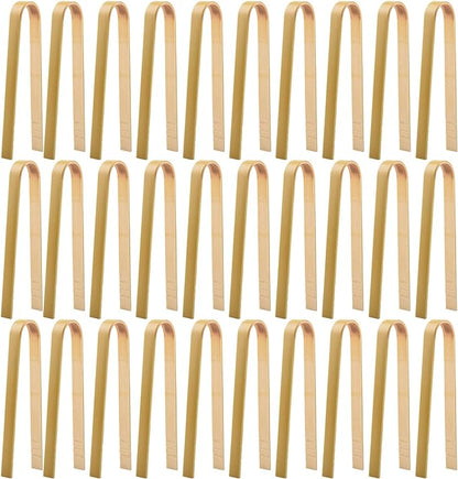 30 Pcs Wooden Tongs for Charcuterie - Mini Bamboo Disposable Tongs for Serving Food, Natural Wooden Cooking Toast