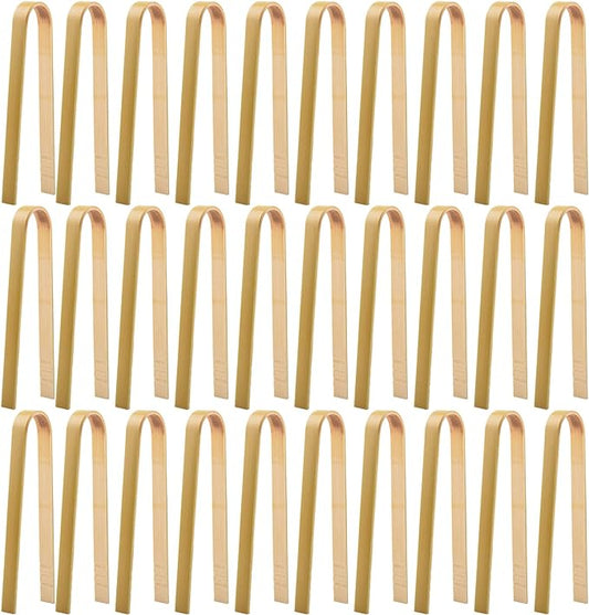30 Pcs Wooden Tongs for Charcuterie - Mini Bamboo Disposable Tongs for Serving Food, Natural Wooden Cooking Toast