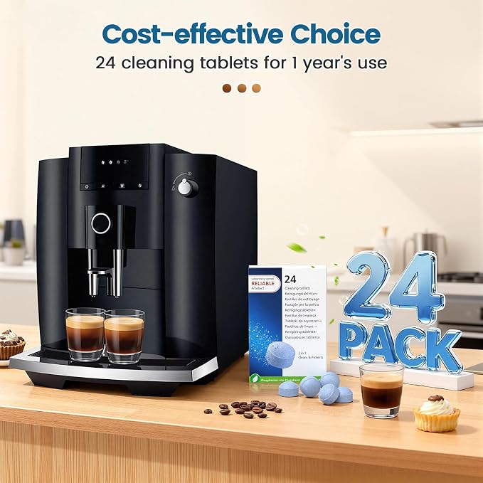 CPLIKE 24 Tablets Coffee Machine Cleaning Tablets Compatible with Jura Automatic Coffee Centers Machines, High Efficiency Cleaning and Longer Life Span, Park# 64308
