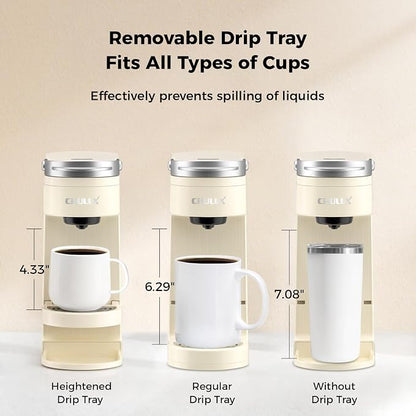 CHULUX Compact Single Cup Coffee Maker for K Cup Pod, Auto Shut-Off, Cream
