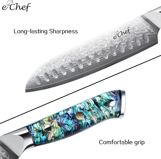 7-inch Hand-Forged Santoku Knife, Professional Chef's Knife, Made of VG10 Steel, Deep Sea Abalone Shell Handle, Damascus Sharp Kitchen Knife, Comes with Gift Box (7.2-inch Santoku Knife)