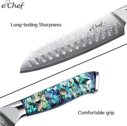 7-inch Hand-Forged Santoku Knife, Professional Chef's Knife, Made of VG10 Steel, Deep Sea Abalone Shell Handle, Damascus Sharp Kitchen Knife, Comes with Gift Box (7.2-inch Santoku Knife)