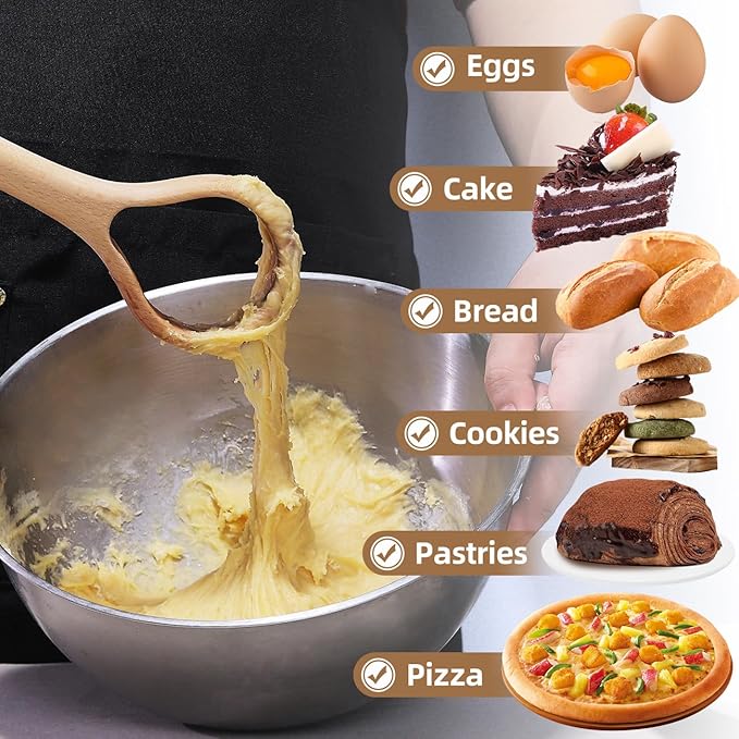 13-Inch Danish Dough Whisk - Wooden for Sourdough Bread Baking Supplies - Traditional Dutch Whisk for Pizza, Pastry, Cake Batter