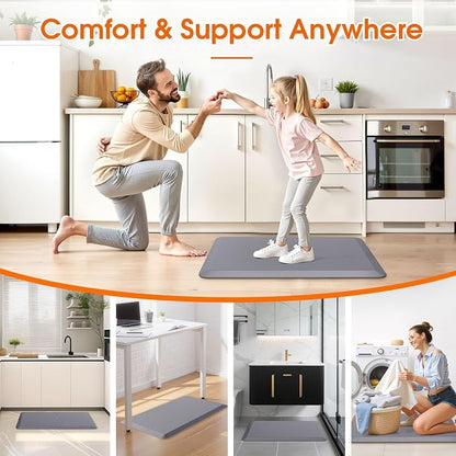 TranquilRelax Kitchen Mat, Cushioned Thick Floor Comfort Mat, with Non-Slip Bottom, Waterproof & Stain Resistant & Easy Clean, Standing Desk Mat for Kitchen, Sink, Office (17.3''x39'', Grey)