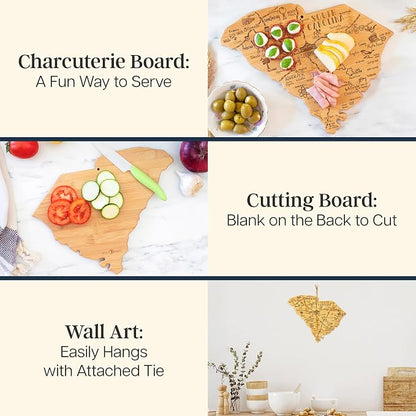 Totally Bamboo Destination South Carolina Shaped Cutting Board – Bamboo Charcuterie and Serving Board with Hang Tie for Wall Display