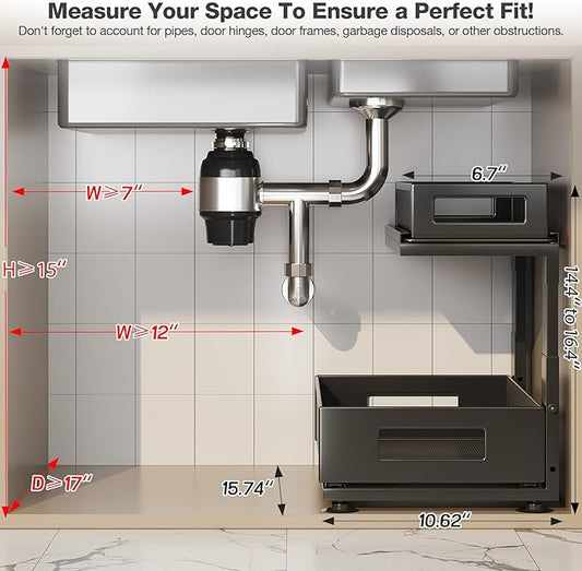 2 Pack Under Sink Organizer with Next-Gen Ball-Bearing Slides,2-Tier Pull Out Cabinet Storage,Height Adjustable Drawer Shelf for Bathroom,Kitchen,Laundry,Cabinet,Pantry(Patent Pending)