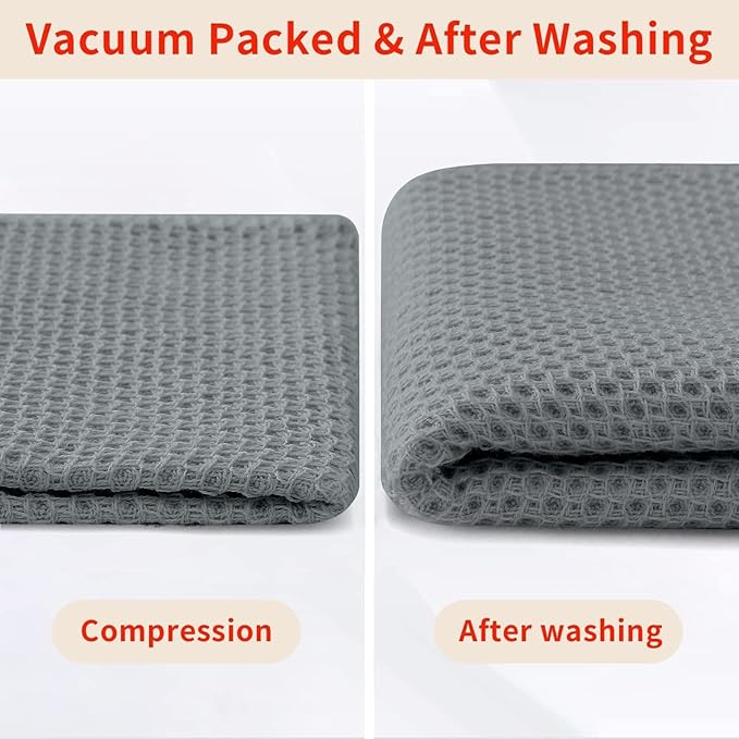 Homaxy 100% Cotton Waffle Weave Kitchen Dish Towels, Ultra Soft Absorbent Quick Drying Cleaning Towel, 13 x 28 Inches, 24-Pack, Grey