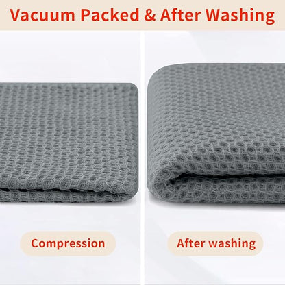 Homaxy 100% Cotton Waffle Weave Kitchen Dish Towels, Ultra Soft Absorbent Quick Drying Cleaning Towel, 13 x 28 Inches, 18-Pack, Grey
